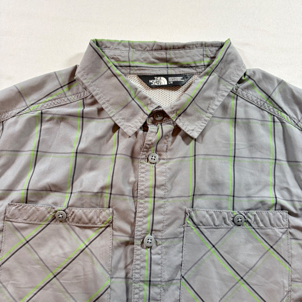 The North Face Button Down Shirt Mens Large Gray Plaid Hiking Long Sleeve Trail